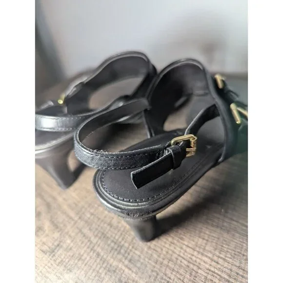 Ralph Lauren Womens Leather Adjustable Slingback T-Strap Thong Sandal Black 8 - Picture 11 of 11